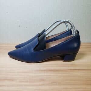 Franco Sarto 7.5 Vianna Pointed Toe Block Heel Blue Leather Old Money Minimalist